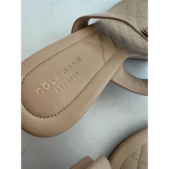 Cole Haan GRAND OS Womens Mini Bow Taupe T-Strap Sandals Wedge 8.5B - Picture 6 of 10